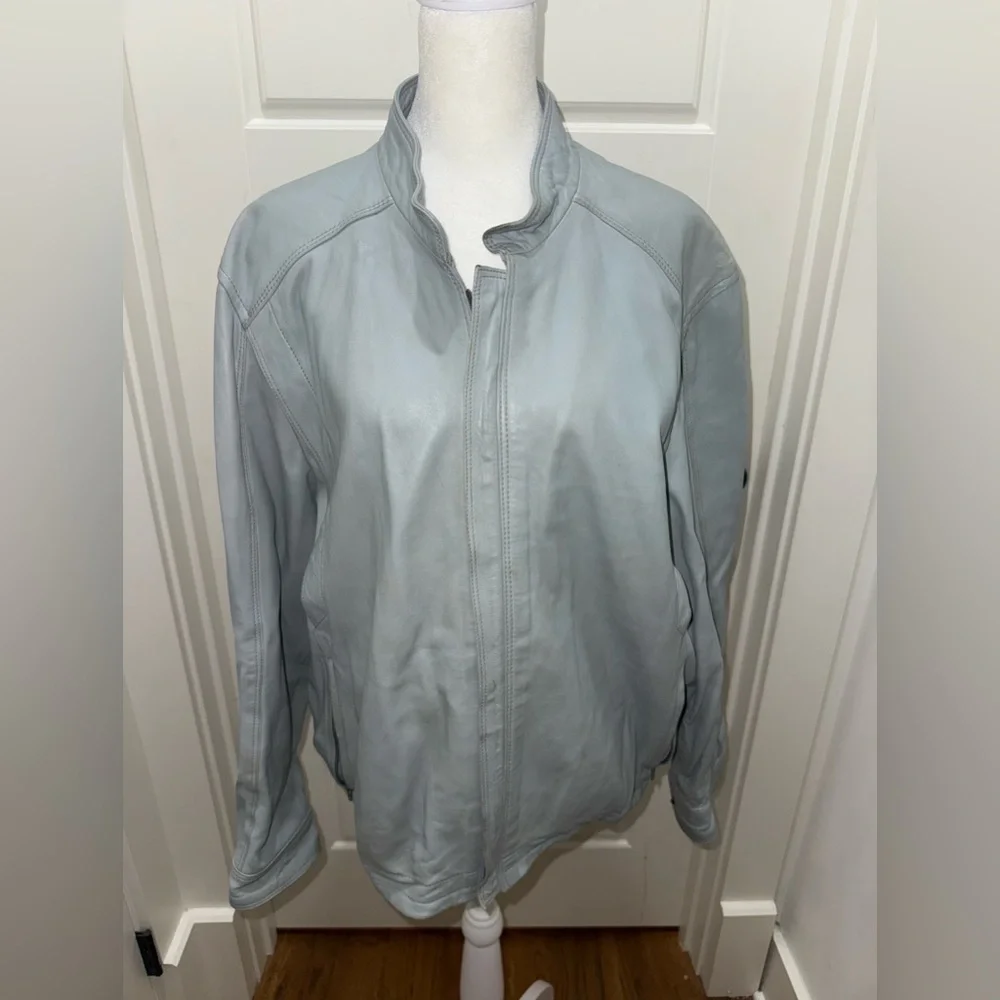 Vintage Men’s Italian Zerimar Slate Blue Leather Bomber Jacket. Size Large.